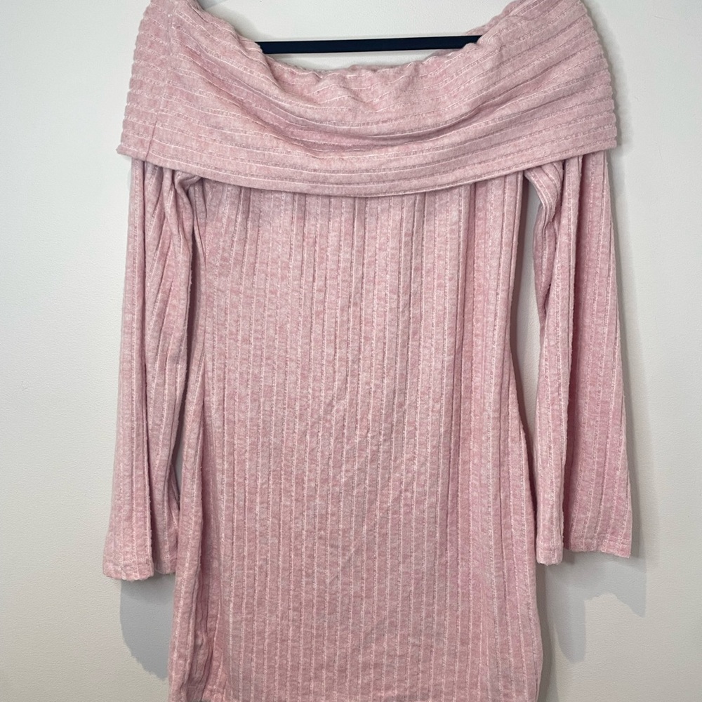 Pink Off-Shoulder Ribbed Dress